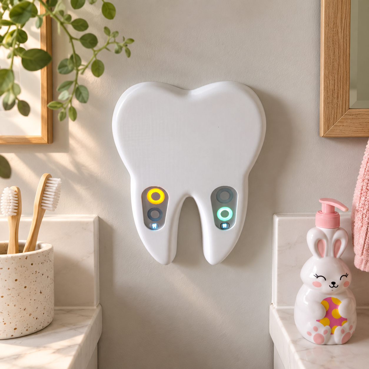 Tooth-Shaped Wall-Mounted Toothbrush Timer Holder